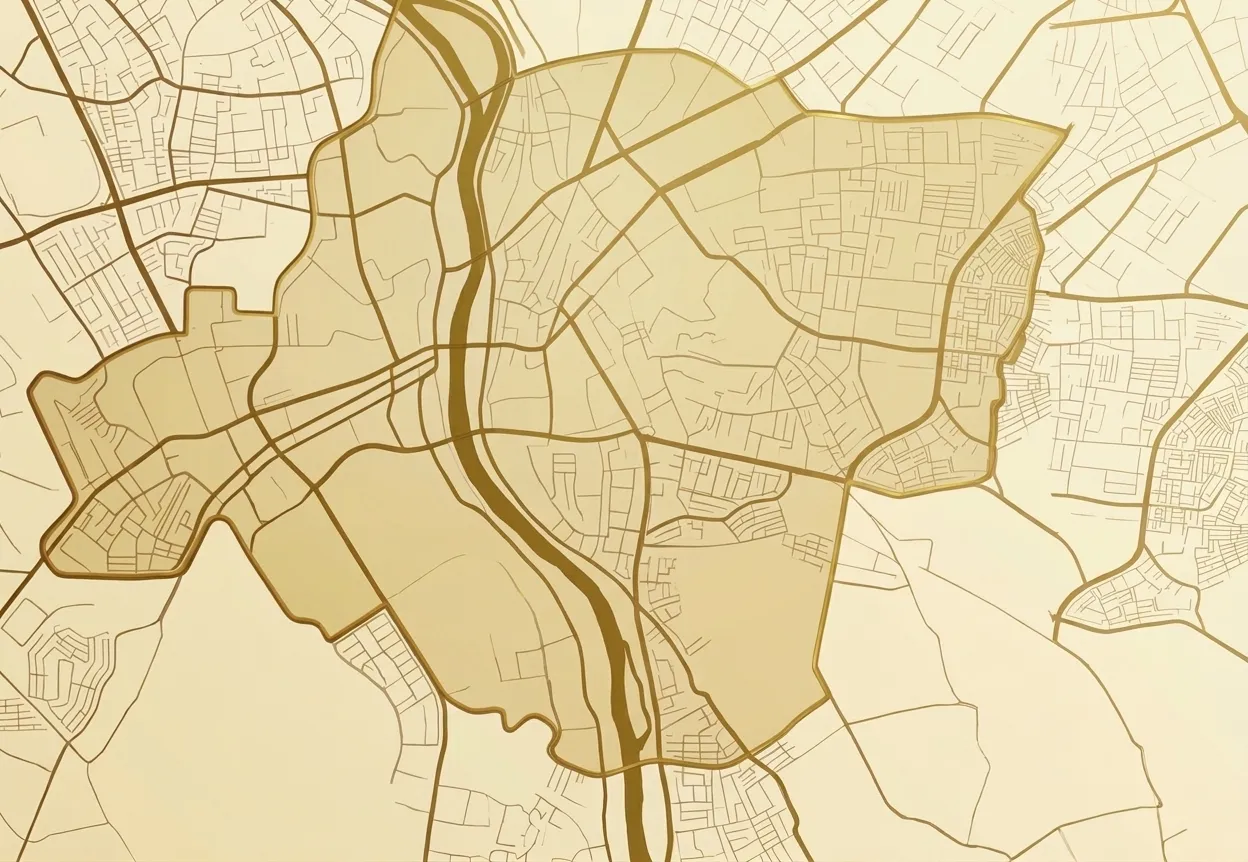 Illustrative gold map of Cairo and Giza on both banks of the Nile, the SCANOVA home-visit coverage area