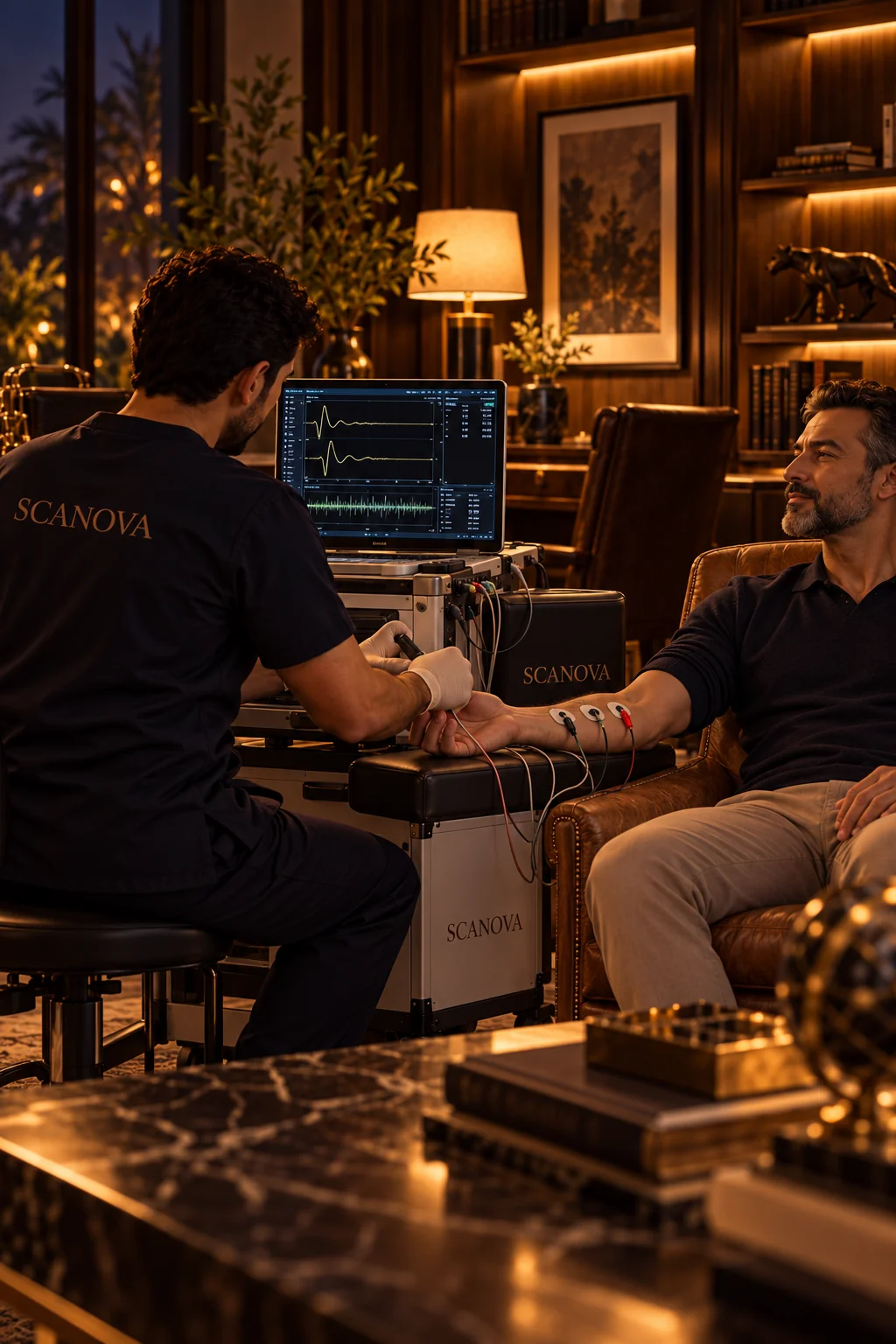 Illustrative image: nerve conduction and EMG at home